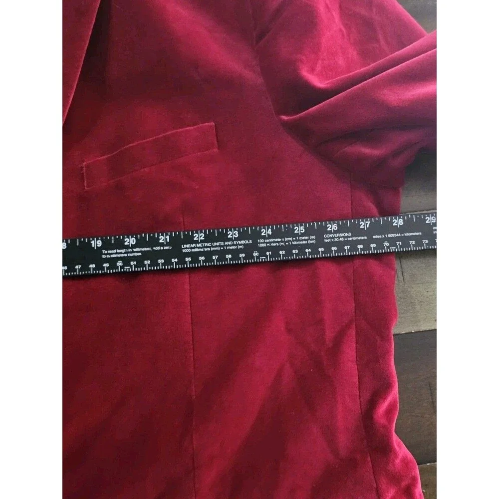 Madison Slim Fit Luxe Velvet Blazer Men's 54L Red Burgundy Jacket Coat Cotton